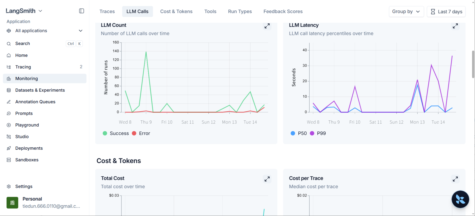 LLM Calls与Cost Tokens报表